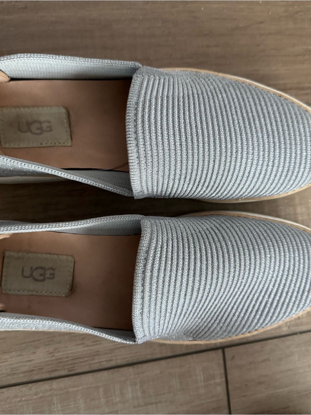 UGG Women's Light Gray Ribbed Knit Slip-On Loafers